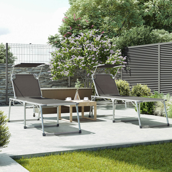 SONGMICS Espreguiçadeira, Cama de Sol, Cadeira de Sol Reclinável Grande, 65 x 200 x 48 cm, Capacidade de Carga 150 kg, com Encosto Reclinável, Guarda-Sol, Dobrável, para Jardim, Varanda, Terraço, Cinza GCB26GY - Image 3