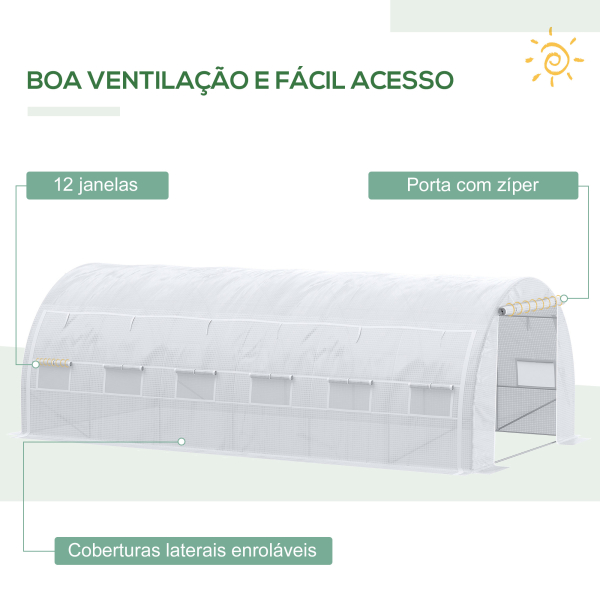 Outsunny Estufa Tipo Túnel de Jardim 6x3x2m com Porta Enrolável 12 Janelas Cobertura de PE 140g/m² e Metal Galvanizado para Cultivos de Plantas Verduras Branco - Image 5