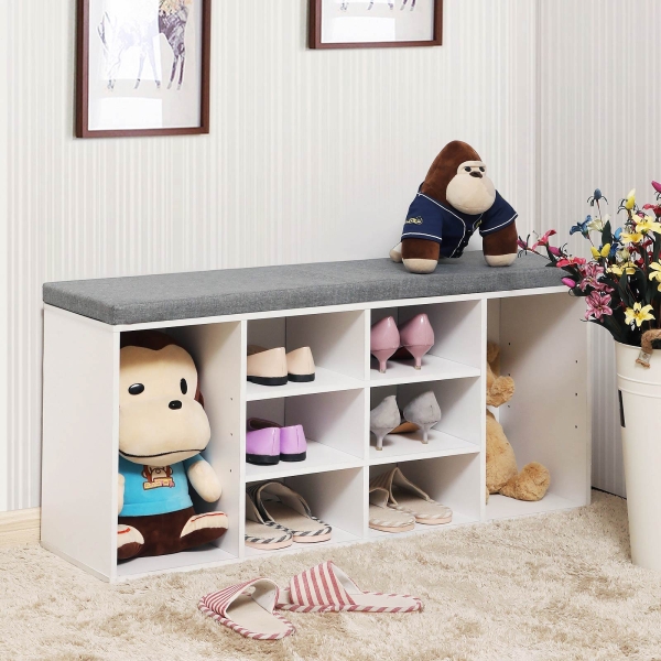 Banco de sapatos VASAGLE, prateleira para sapatos, sapateira, armário de armazenamento, 10 compartimentos, com almofada, para entrada, 104 x 30 x 48 cm, branco LHS10WT - Image 3