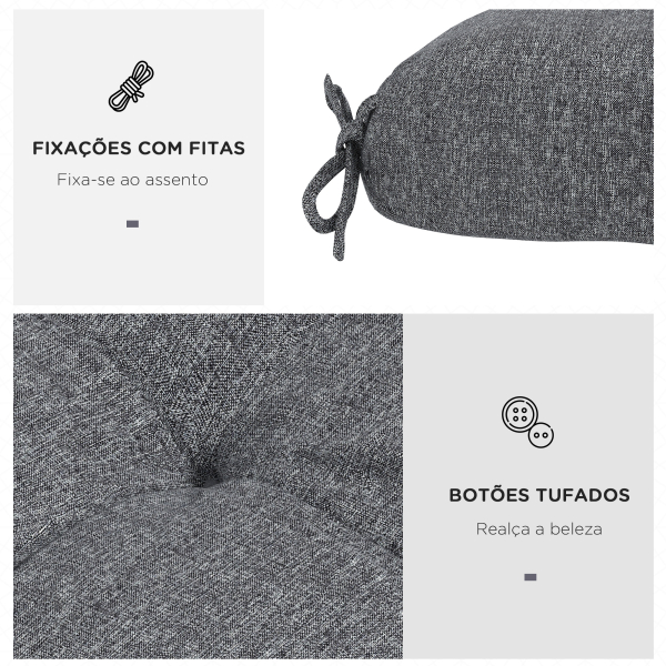 Outsunny Conjunto de 4 Almofadas para Cadeiras de Sala 48x48x7 cm Impermeáveis e Anti-UV com 2 Fitas de Fixação Cinzento - Image 5