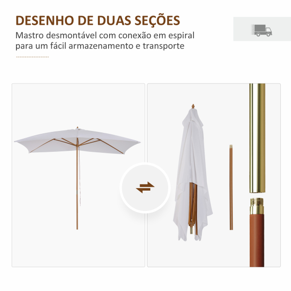 Outsunny Chapéu de Sol de Jardim com Sistema de Poleia Teto Ventilado e Mastro de Madeira para Exterior 2,95x2x2,55m Branco - Image 4