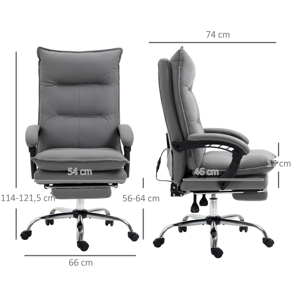 Vinsetto Cadeira de Escritório com 6 Pontos de Massagem e 5 Modos Reclinável com Função de Aquecimento 66x74x114-121,5 cm Cinza - Image 3