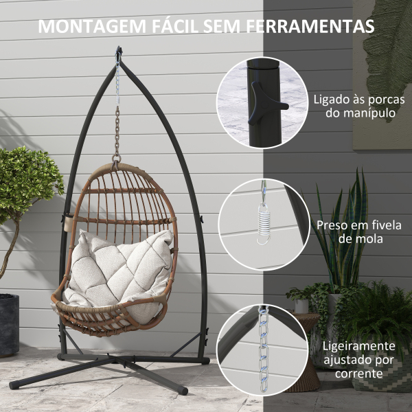 Outsunny Suporte para Cadeira Suspensa com Estrutura de Aço e Suporte para Copos Suporte para Cadeira de Baloiço 105x105x215 cm Preto - Image 8