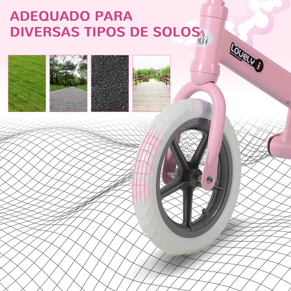 HOMCOM Bicicleta sem Pedais para Crianças entre 2-5 Anos com Assento Ajustável Rodas Antiderrapantes 85x36x54cm Rosa - Image 8