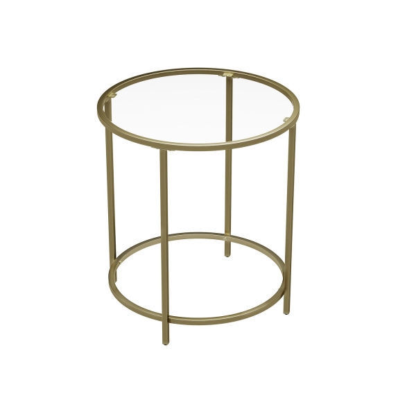 Mesa lateral redonda VASAGLE, mesa lateral de vidro temperado com estrutura de metal dourado, mesa de centro pequena, mesa de cabeceira, sala de estar, varanda, robusta e estável, decorativa, dourada LGT20G - Image 2