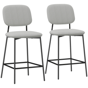 HOMCOM Conjunto de 2 Bancos de Bar Bancos Altos de Cozinha com Apoio para os Pés Estofados em Veludo 45x49x102 cm Cinza Claro