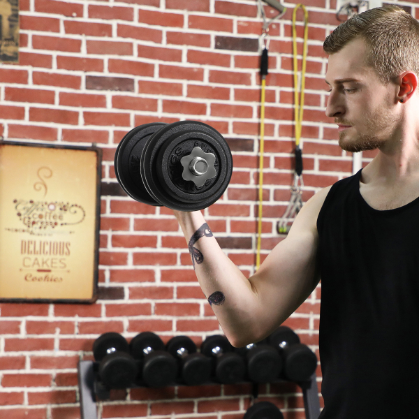 Conjunto de 2 halteres de ferro fundido SONGMICS, 2 anilhas de 15 kg, ajustável para treino masculino e feminino, empunhadura de aço, treinamento físico, levantamento de peso, academia em casa, preto SYL30T - Image 2