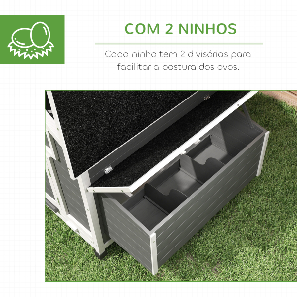 PawHut Galinheiro para Exterior 150x100x96,5 cm Galinheiro de Madeira com 2 Ninhos Bandeja Amovível Cinza e Branco - Image 6