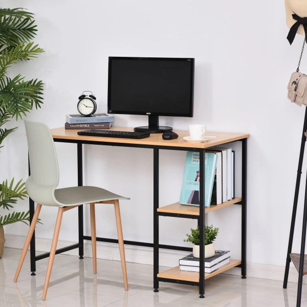 HOMCOM Mesa para Computador com 2 Prateleiras Pés Ajustáveis ​​106x50x76 cm Cor Madeira - Image 2