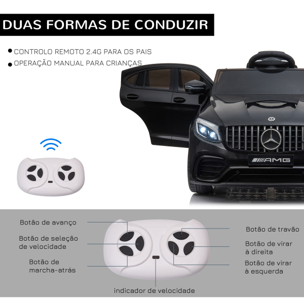 HOMCOM Carro Elétrico Mercedes AMG 12V para Crianças de 3-5 Anos com Controle Remoto Música Luzes Abertura da Porta 115x70x55cm Preto - Image 6