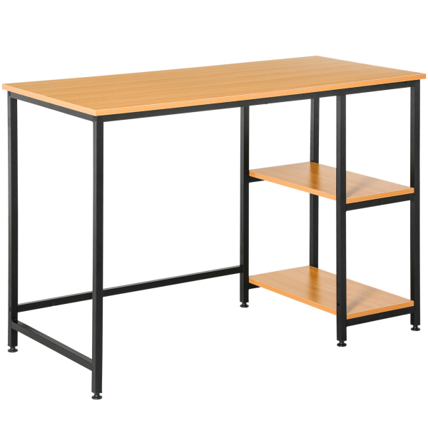 HOMCOM Mesa para Computador com 2 Prateleiras Pés Ajustáveis ​​106x50x76 cm Cor Madeira