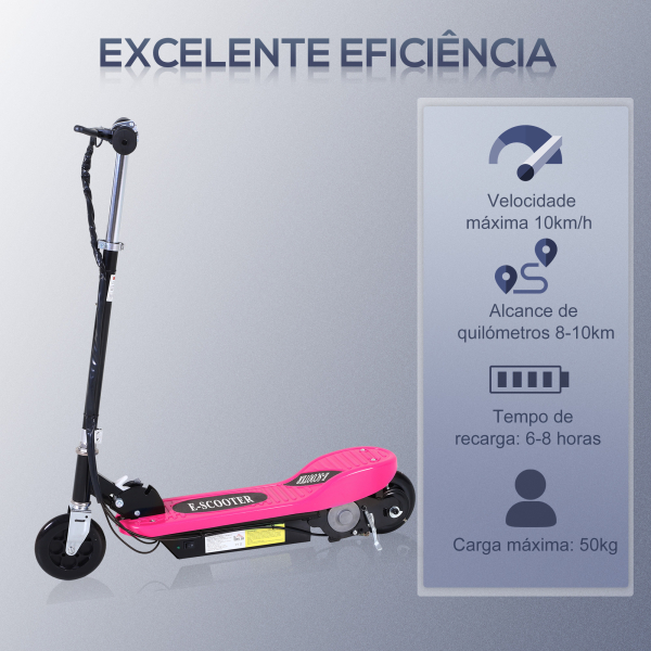 HOMCOM Trotinete Elétrica Dobrável para Crianças e Adolescentes acima de 7 Anos Velocidade de 10km/h Trotinete Elétrica com Guiador Ajustável e Freios Carga Máxima 50kg 78x37x89-95cm Rosa - Image 7