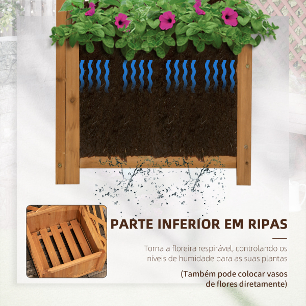 Outsunny Floreira com Treliça de Madeira Caixa de Plantio com Suporte para Plantas Trepadeiras 40x40x145cm Madeira - Image 5