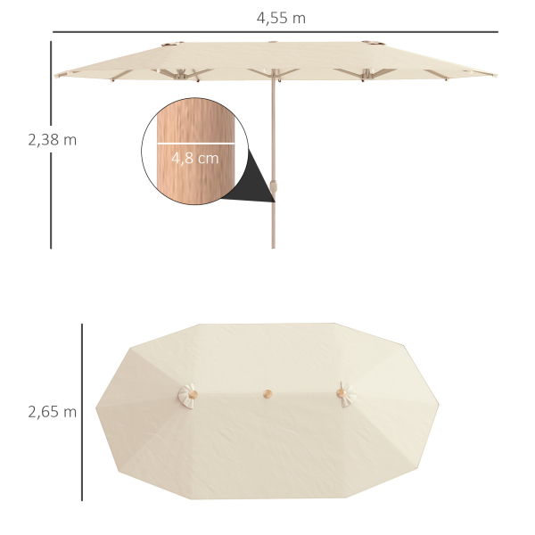 Outsunny Chapéu de Sol Duplo 4,55x2,65 m Chapéu de Sol de Exterior com Manivela Manual e Proteção Solar Chapéu de Sol Grande Creme - Image 3
