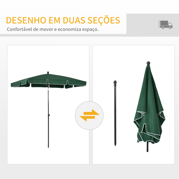 Outsunny Chapéu de Sol Retangular de Jardim 198x130x240cm Chapéu de Sol de Alumínio com Função de Inclinação para Terraço Pátio Exterior Verde - Image 5