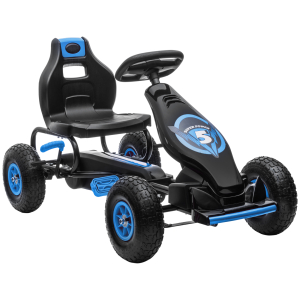HOMCOM Kart a Pedais para Crianças 5-12 Anos com Assento Ajustável Pneus Insufláveis Amortecimento e Travão de Mão 121x58x61cm Azul