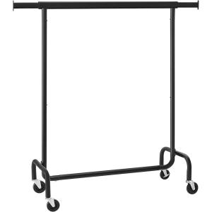 Cabideiro SONGMICS com rodas, cabideiro para roupas de alta resistência com haste extensível, capacidade de carga de 128 kg, 44,5 x (110 x 150 cm), preto fosco UHSR011B01