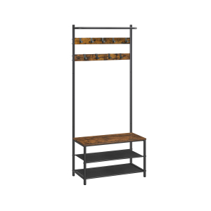 Cabideiro VASAGLE HSR411B01 com 9 ganchos removíveis, design industrial para corredor, quarto, vintage, marrom e preto