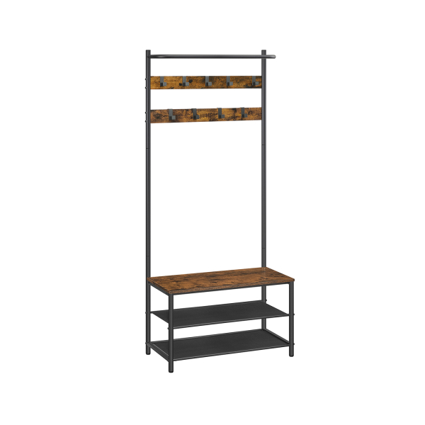 HSR411B01 Clothes Rack Coat Rack with 9 Removable Hooks Bench