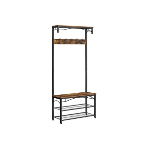 Cabideiro VASAGLE, cabideiro industrial, sapateira e banco para corredor com prateleiras, cabideiro para corredor com ganchos, estrutura de metal fosco, 80 x 32 x 178,5 cm (C x L x A) HSR45BX