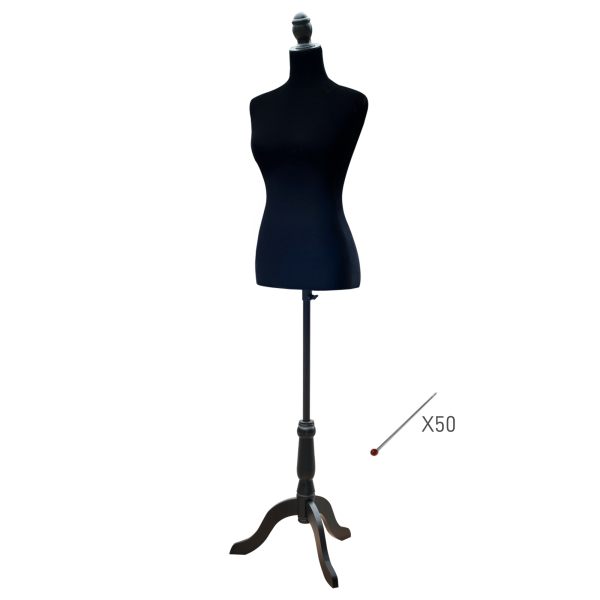 HOMCOM Manequim de Costura Feminino Manequim de Costura Ajustável a 130-168 cm com Tripé de Madeira Preto