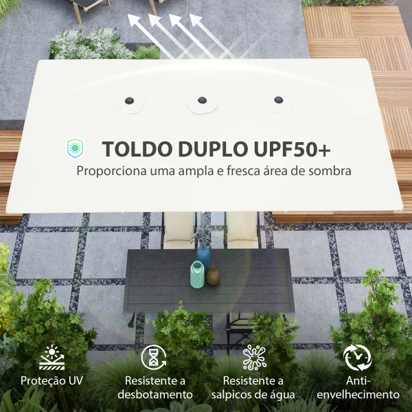 Outsunny Chapéu de Sol Duplo 4,5x2,6 m Chapéu de Sol de Jardim com Manivela Mastro de Alumínio Impermeável e Proteção UV50+ Creme - Image 5