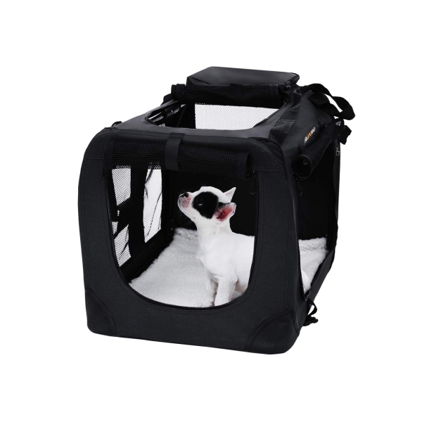 Bolsa portátil para animais de estimação FEANDREA, transportadora de tecido dobrável, gaiola para animais de estimação M para assento de carro, bolsa para cães, preta PDC60H - Image 2