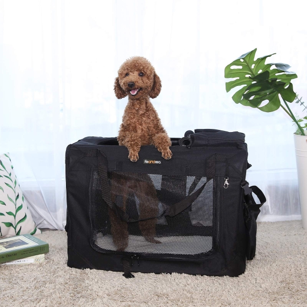 Bolsa portátil para animais de estimação FEANDREA, transportadora de tecido dobrável, gaiola para animais de estimação M para assento de carro, bolsa para cães, preta PDC60H - Image 3
