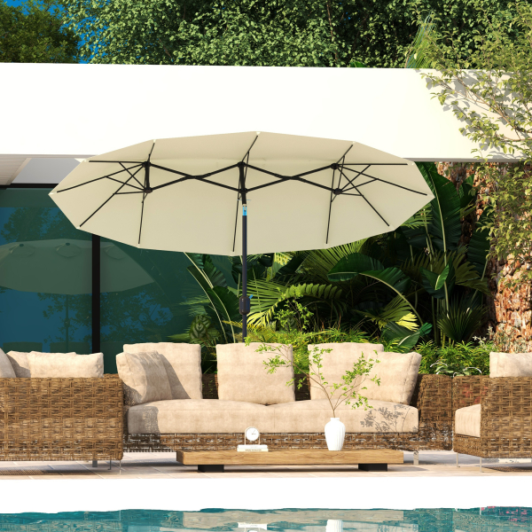 Outsunny Chapéu de Sol Duplo Chapéu de Sol de Jardim com Inclinação de 45° Manivela Estrutura de Aço 285x147x227cm Bege - Image 2