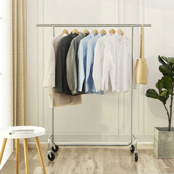 Cabideiro ajustável de metal cromado para roupas pesadas SONGMICS, capacidade máxima de 130 kg, comprimento de 1,1 a 1,4 m HSR11S - Image 3