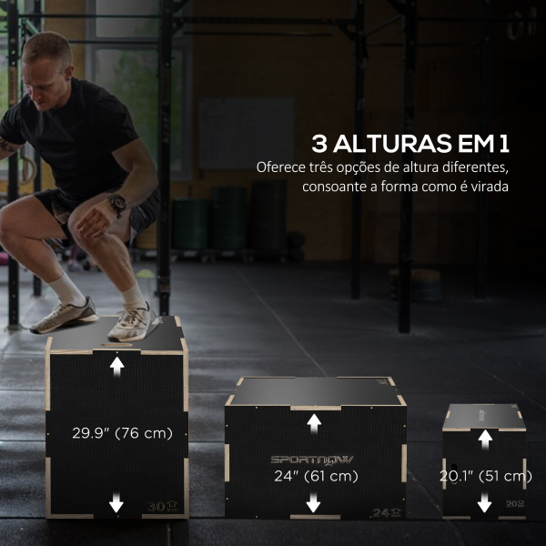 SPORTNOW Caixa Pliométrica com 3 Alturas Diferentes para Treino de Força em Casa Ginásio CrossFit Carga 120 kg 76x61x51 cm Preto - Image 4