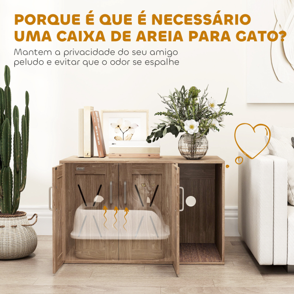 PawHut Móvel Caixa de Areia para Gatos 3 em 1 com Portas Tapete para Arranhar e Compartimento p 80x48x50,5 cm Castanho - Image 6