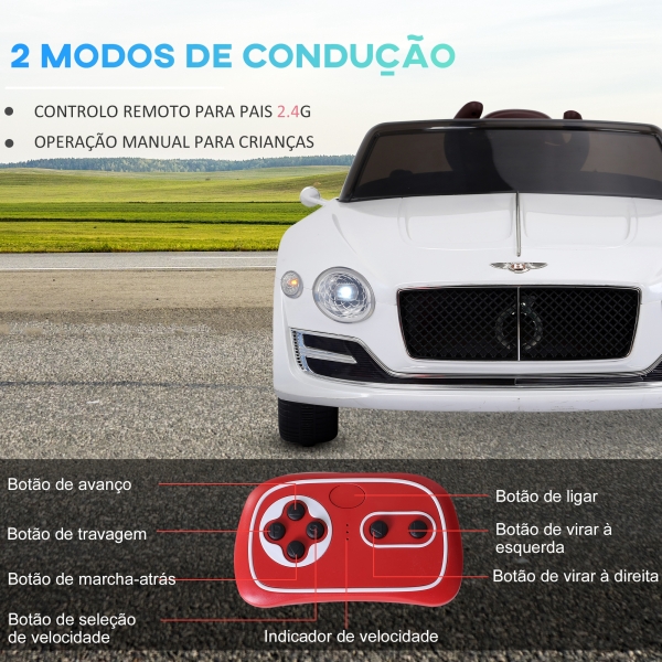 HOMCOM Carro elétrico infantil com licencia de Bentley GT para crianças acima de 3 anos com controle remoto 2 velocidades com faróis musica 108x60x43 cm Branco - Image 6