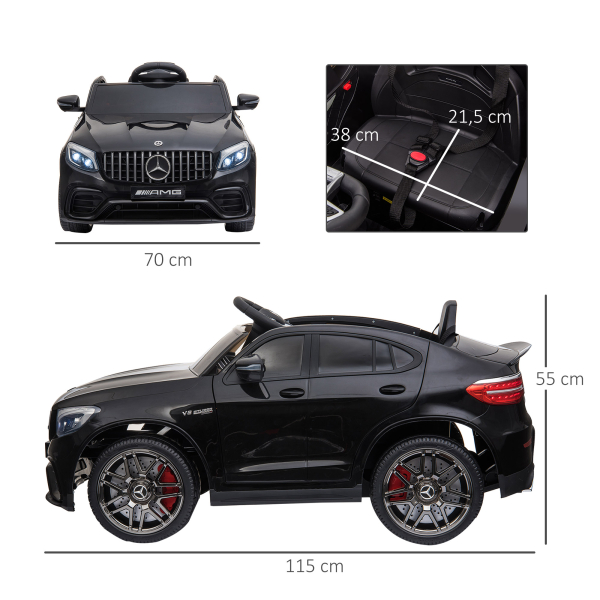HOMCOM Carro Elétrico Mercedes AMG 12V para Crianças de 3-5 Anos com Controle Remoto Música Luzes Abertura da Porta 115x70x55cm Preto - Image 3