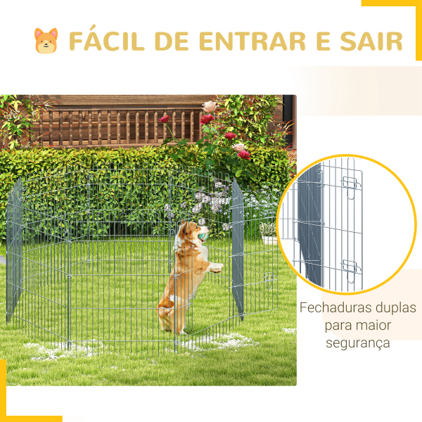 PawHut Parque para Animais de Estimação com 8 Paineis 63x76cm Cerca para Animais de Estimação com Porta com Trava para Jardim Pátio Exterior Prata - Image 7