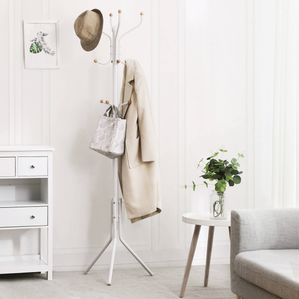 Cabide de metal SONGMICS, cabideiro para roupas, cabide para chapéus e bolsas, cabide para hall de entrada com 182 cm de altura, RCR19W, branco cremoso/marfim - Image 3