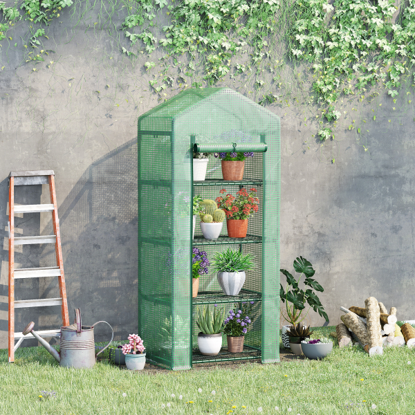 Outsunny Estufa de Jardim com 4 Prateleiras e Cobertura de PE Estufa de Aço para Cultivo de Plantas Flores 70x50x160cm Verde - Image 2