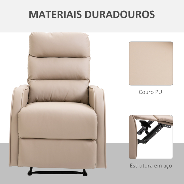 HOMCOM Poltrona Relax com reclinação manual até 160 ° com apoio para os pés retrátil Esponja de densidade estofada em PU 65x89x100cm - Image 6