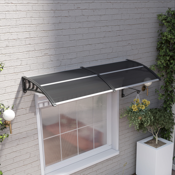 Outsunny Marquise para Portas e Janelas 196x75x23 cm Marquise de Proteção contra Sol e Chuva com Cobertura de Policarbonato Preto - Image 2