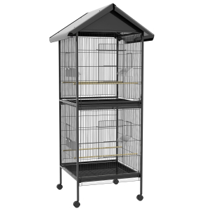 PawHut Gaiola para Pássaros Convertível em Somente Uma com Rodas 4 Comedouros e 4 Poleiros e Bandejas Amovíveis 78x75x168 cm Preto
