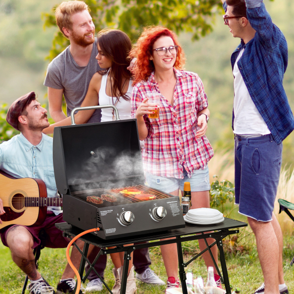 Outsunny Barbecue a Gás Dobrável com 2 Queimadores Churrasqueira à Gás Portátil com Termómetro para Campismo Piquenique ao Ar Livre Jardim 55x46,5x41cm Preto - Image 2
