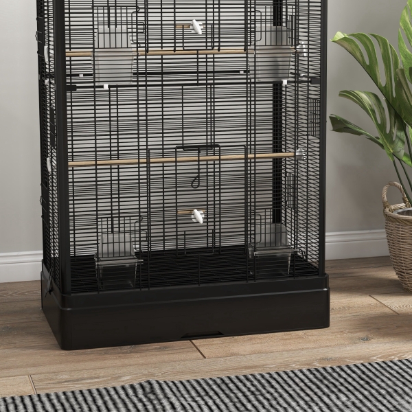 PawHut Gaiola para Pássaros 61x36,5x98 cm com Portas Poleiros Bandeja Removível e Alças para Canários Periquitos Preto - Image 8