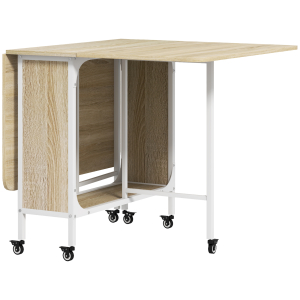 HOMCOM Mesa de Cozinha Dobrável Mesa de Refeição Dobrável com Rodas Laterais Abatíveis e Prateleira 130x80x74 cm Madeira e Branco
