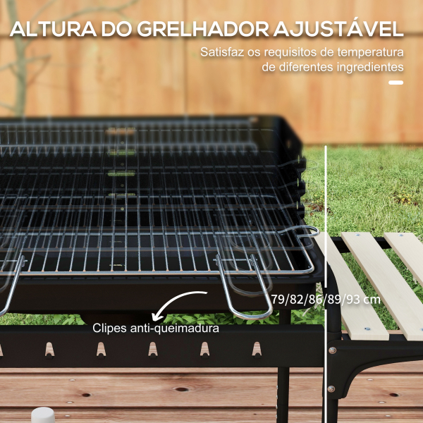 Outsunny Barbecue a Carvão com Rodas Portátil com Grelha Ajustável em Altura para Piquenique Campismo 103x47x95 cm Preto - Image 5