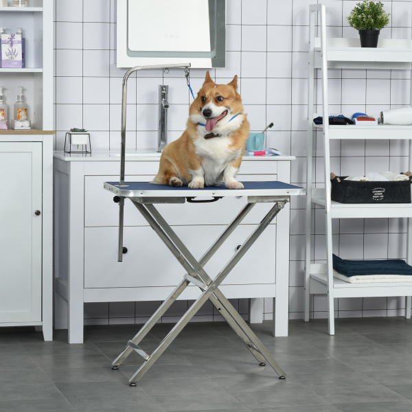 PawHut Mesa de Tosquia para Cães com Bancada Antiderrapante Alça e Braço com Altura Ajustável 72x45x74-81 cm Azul - Image 2