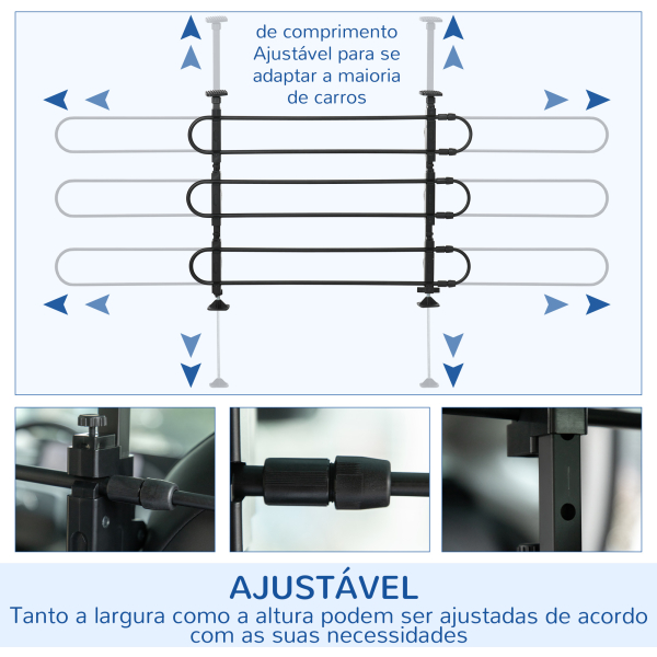 PawHut Grade de Segurança Carro para Cães Ajustável Grade de Segurança Universal para Porta Malas pde Aço 150x9x76-124 cm Preto - Image 5