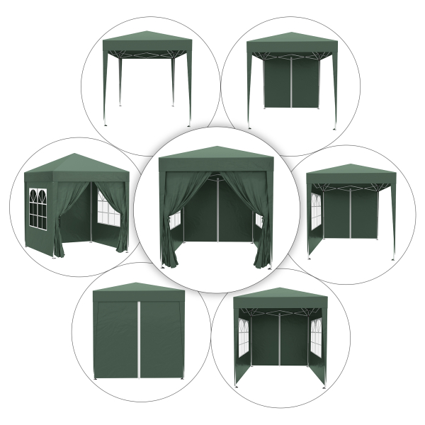 Outsunny Tenda Dobrável 2x2 m Tenda de Jardim com 4 Paredes Laterais Tecido Oxford 2 Portas 2 Janelas e Bolsa de Transporte para Exterior Terraço Campismo Festas Verde - Image 9