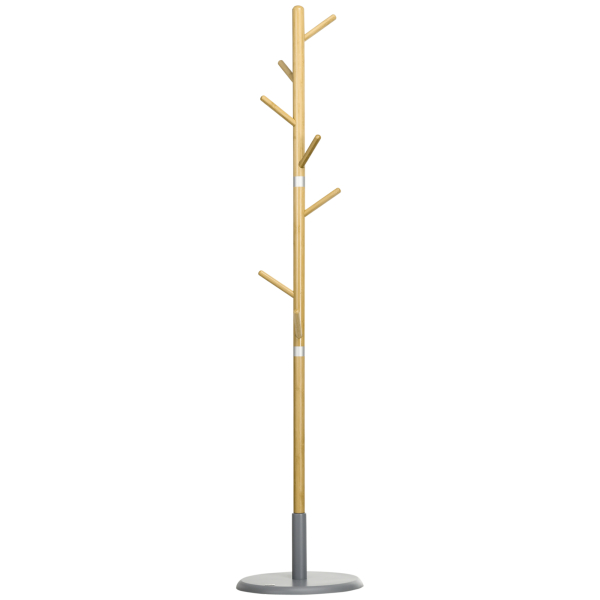 HOMCOM Cabide de Pé de Bambu Moderno com 8 Ganchos para Roupas Bolsas  Ø37,8x175,6 cm Madeira e Cinza