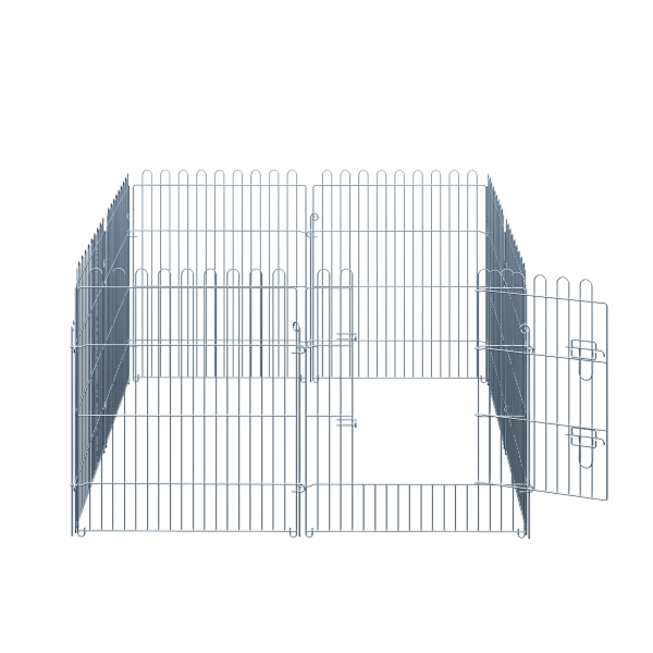 PawHut Parque para Animais de Estimação com 8 Paineis 63x76cm Cerca para Animais de Estimação com Porta com Trava para Jardim Pátio Exterior Prata - Image 9