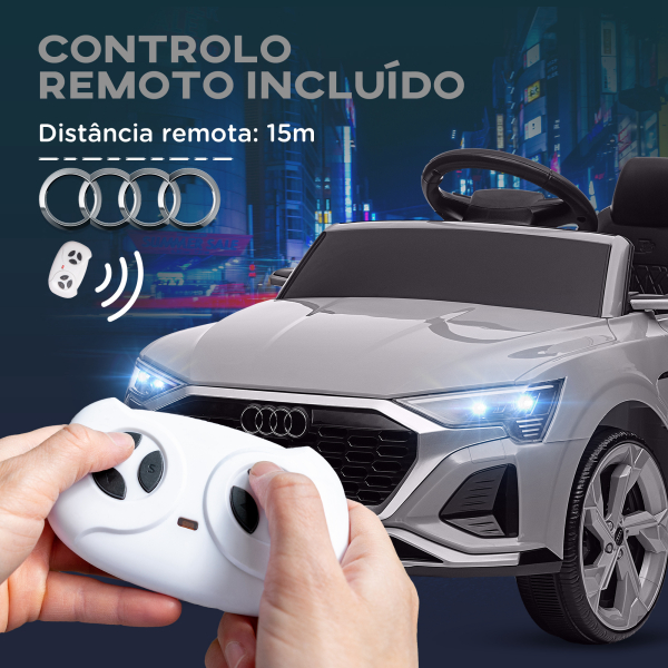 AIYAPLAY Carro Elétrico para Crianças Carro Audi Q8 Etron Sportback Infantil 12V Faróis Buzina e Música 98x49,5x43 cm Cinza - Image 5